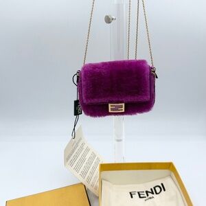FENDI 2021 Nano Baguette Purple Shearling FF Buckle in Gold